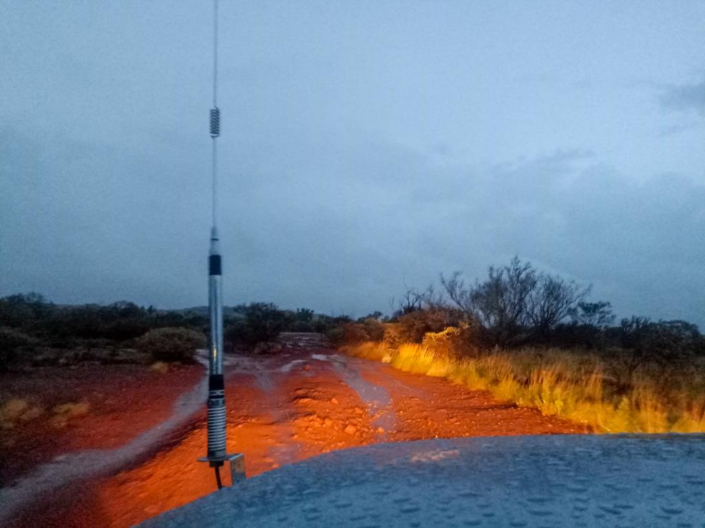 Driving under the rain towards Sandy Creek, just off Newman