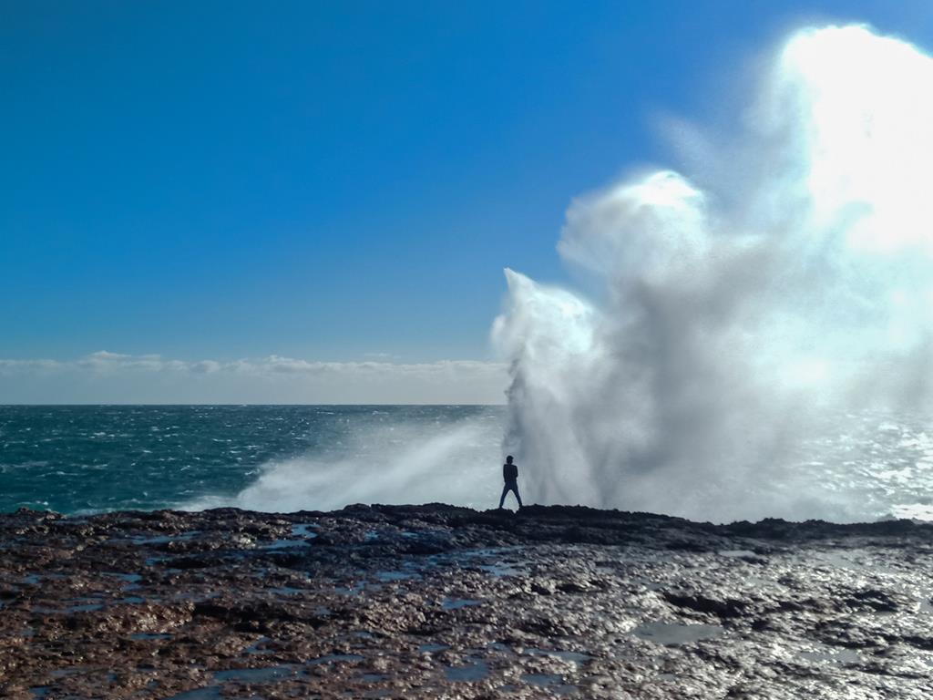 Blowholes at Point Quobba near Carnavon at high tide