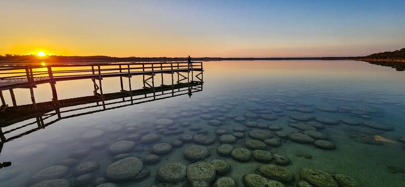 Sunset over thrombolites at Lake Clifton