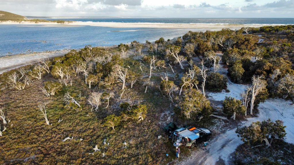 Aerial view of Pallinup Inlet camping area