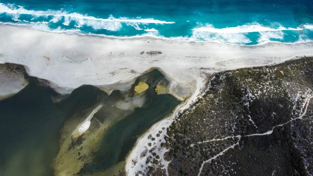Aeriav view of Pallinup Estuary meeing Pallinup Beach