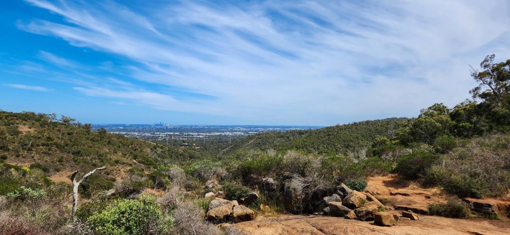 Views of the Perth City on top of Sixty Foot Fall at Ellis Brook Valley Reserve