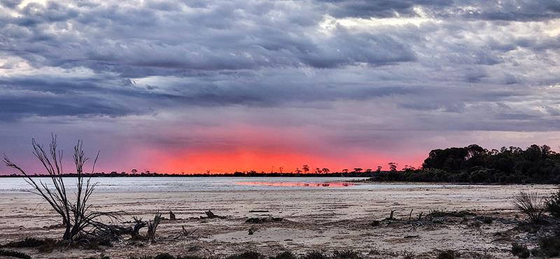 Red sunset over Baandee Lake