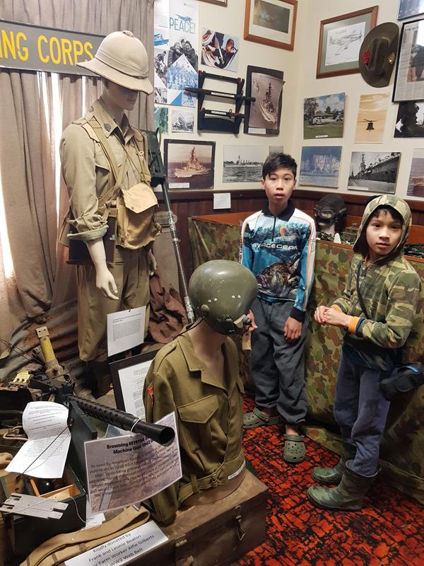 Boys at Koorda Motor and Military Museum, 50km south of Mollerin Rock