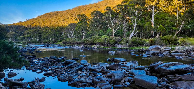 Sunrise over Snowy River at Kosciuszko National Park