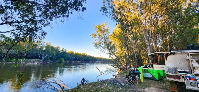 People camping at Ulupna Island along the Murray River
