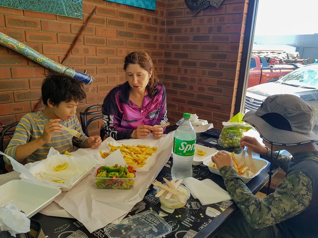 Family eating fish and chips at Ceduna.